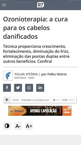 Reportagem do portal r7 que descreve a Ozonioterapia: a cura para os cabelos danificados